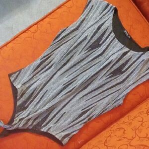 Nwot Love J Metalic Striped Black and Gray Bodysuit